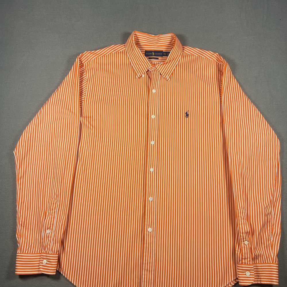 Ralph Lauren Orange And White Striped Slim Fit Button Up Men Size XXL